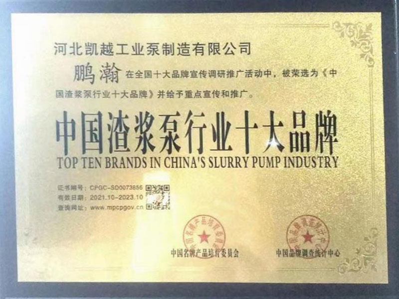 中國渣漿(jiang)泵行業十大品(pǐn)牌